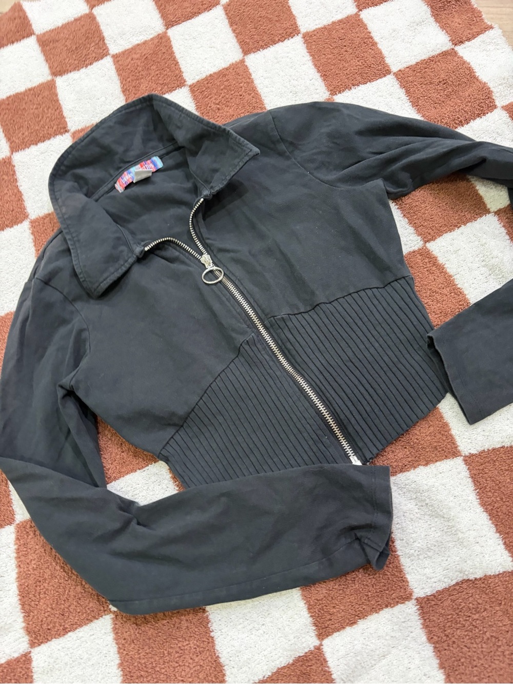 Urban Outfitters Black Cropped Zip-Up Hoodie Jacket